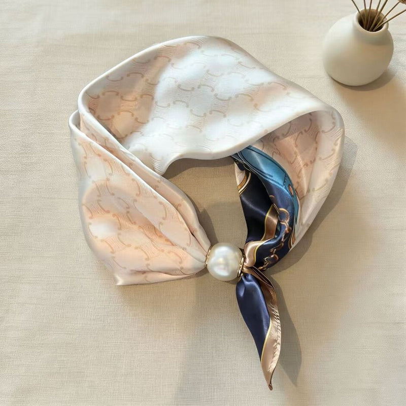 🧣 Pearl Magnetic Closure Scarf Necklace: Elegant 2-in-1 Printed Scarf! ✨