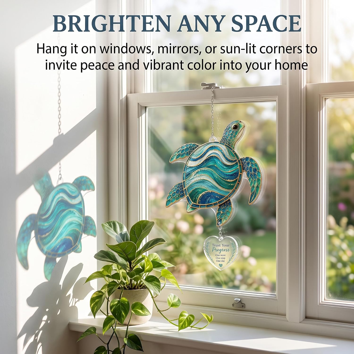 Inspirational Suncatcher with Story Card – Sea Turtle, Butterfly & Dragonfly Window Hanging Decor