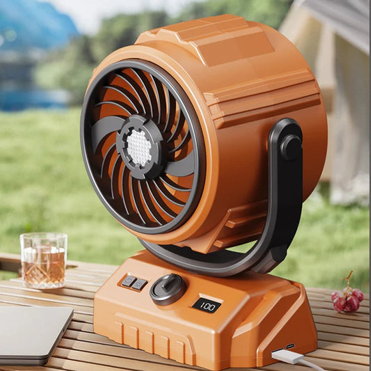 100-Speed Turbo Camping Fan – Rechargeable & powerful – Compact, quiet & long battery life – perfect for tents, RVs or outdoor workspaces 🔋⛺✨