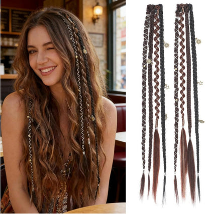 🌿🎨 Boho Beaded Clip-In Braids – Effortless Festival & Everyday Hair Transformation(✨2Pcs)