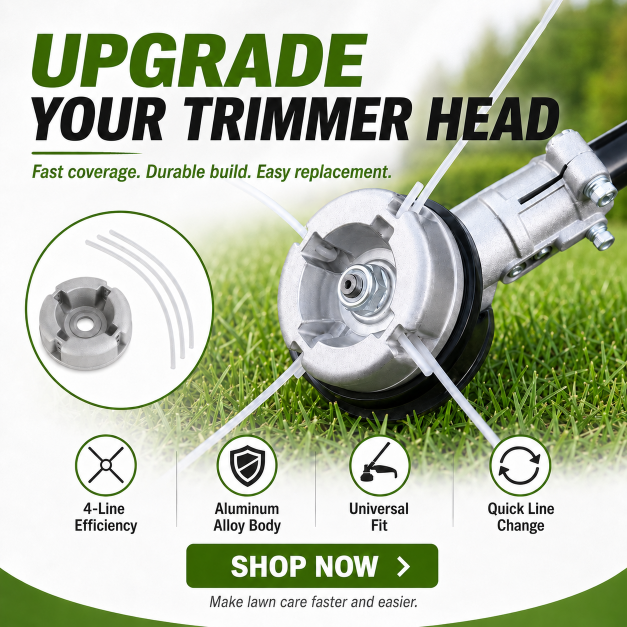 ⚙️ 48% OFF NOW! 🌿 Aluminum Trimmer Head – 4-Line Cutting & Universal Fit – Heavy-Duty & Easy Line Replacement 🏡
