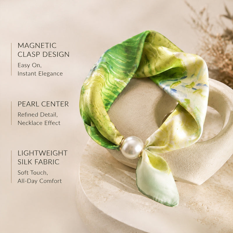 🧣 Pearl Magnetic Closure Scarf Necklace: Elegant 2-in-1 Printed Scarf! ✨