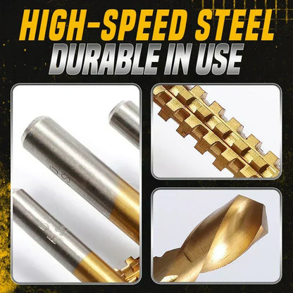 ⏰Titanium‑Coated Twist Drill Set – 6 sizes, drills & saws in one. High‑speed steel, no rust. Wood, metal, plastic – all in one kit! 🧰✨