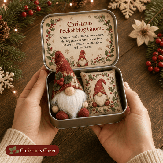 💌 Pocket Hug Gnome Comfort Gift Tin | Mini Plush Keepsake with Heartfelt Message, Matching Cushion & Protective Metal Case 🧸✨