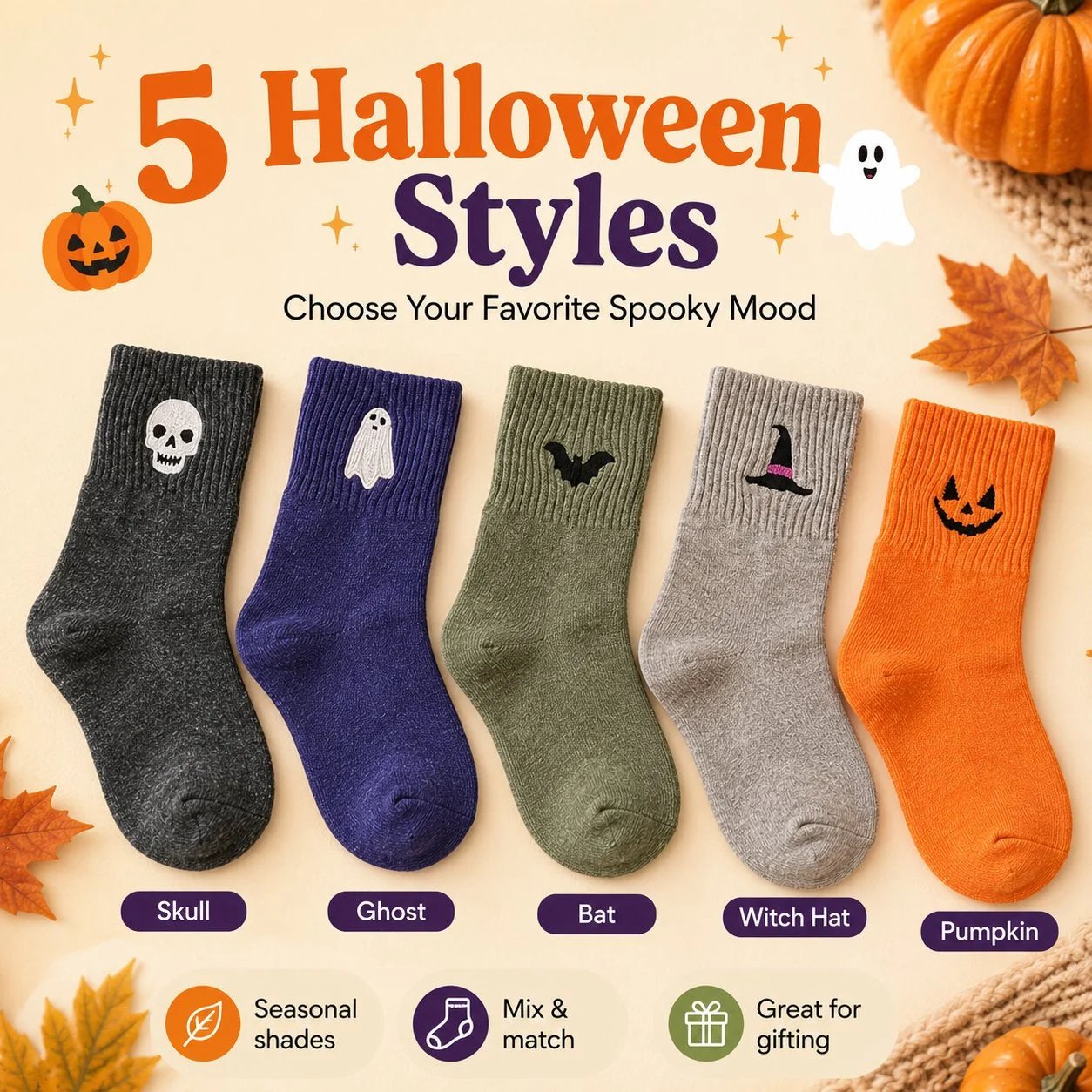 🔥🔥🔥Split price down to £2.17 each🎃Halloween Embroidered Crew Socks🧦