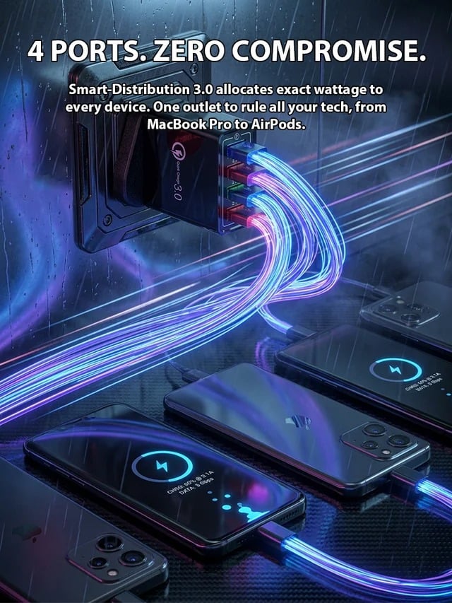 ⚡️Secret to Faster Phone Performance⚡️Four-Port Travel Charger for Extended Phone Battery Life