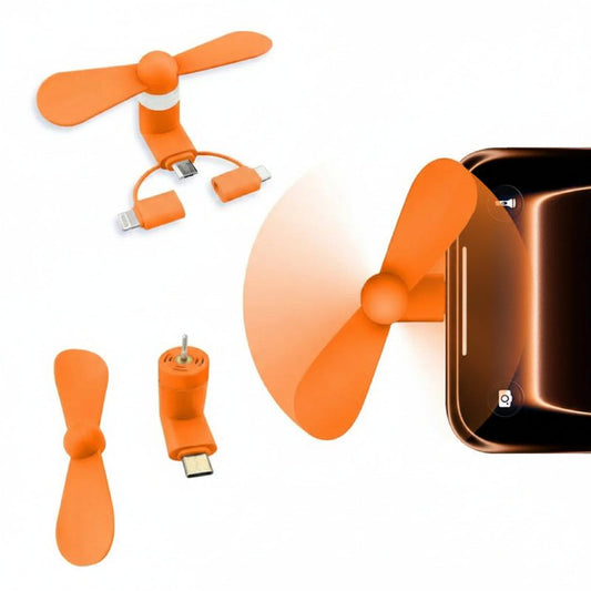 3-in-1 Mini Plug-in Phone Fan-Lightning, Type-C & Micro USB