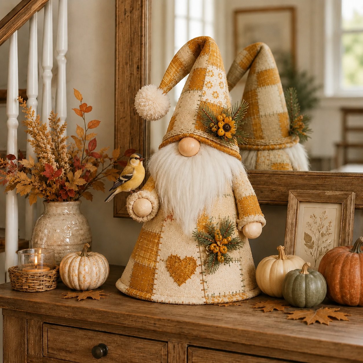 Free Shipping🔥49% OFF – 🐦 Patchwork Bird Gnome Light Collection | Warm Glowing Tabletop Decor with Farmhouse Patchwork Details for Mantels, Shelves & Holiday Gifts ✨