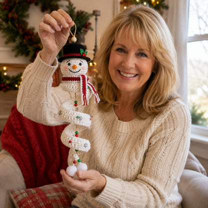 🔥HOT SALE 49% OFF☃️Crochet Snowman Spiral Ornament DIY Kit | Complete Beginner-Friendly Set with Soft Yarn, Crochet Hook, Festive Beads, Snowflakes & Step-by-Step Guide 🧶🎄✨
