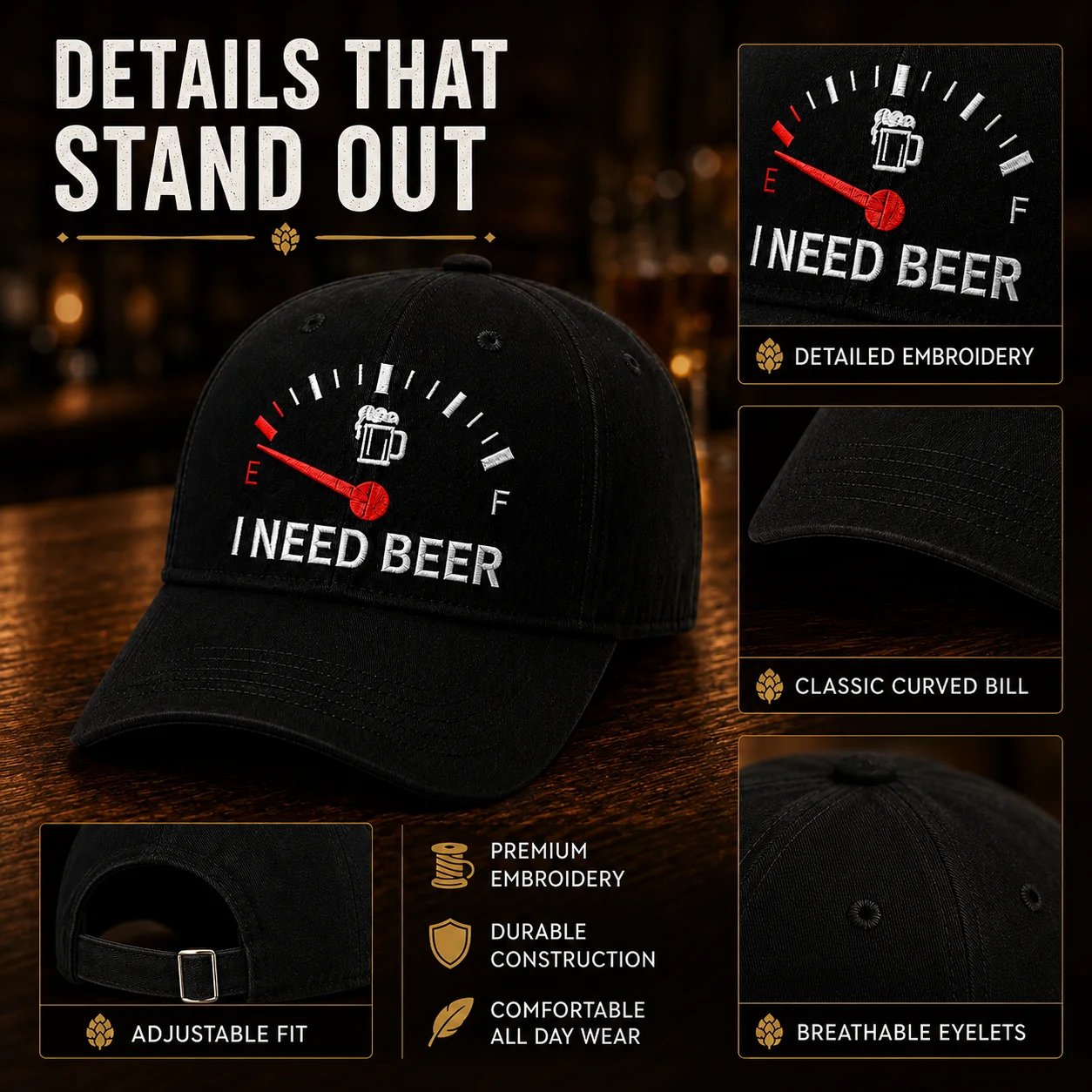 🔥LAST DAY 50% OFF - 🍺 I NEED BEER Embroidered Baseball Cap – Unisex Memorial Hat🧢 100% Cotton