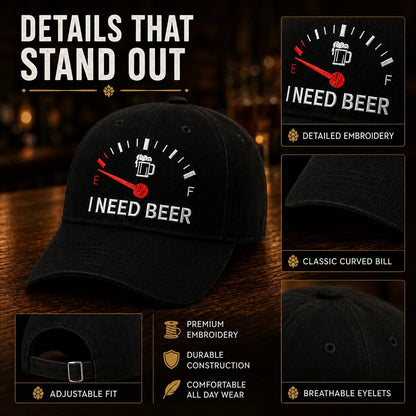 🔥LAST DAY 50% OFF - 🍺 I NEED BEER Embroidered Baseball Cap – Unisex Memorial Hat🧢 100% Cotton