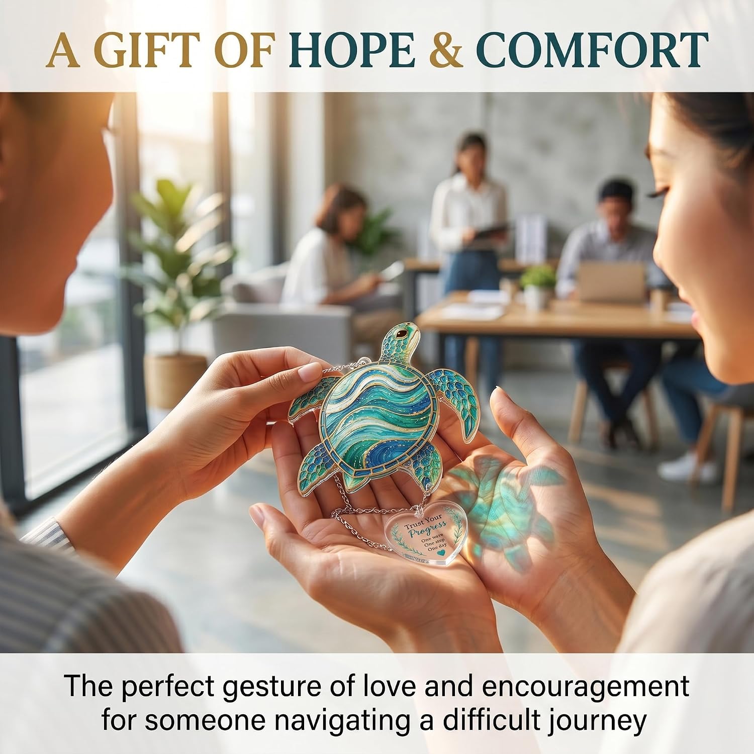 Inspirational Suncatcher with Story Card – Sea Turtle, Butterfly & Dragonfly Window Hanging Decor