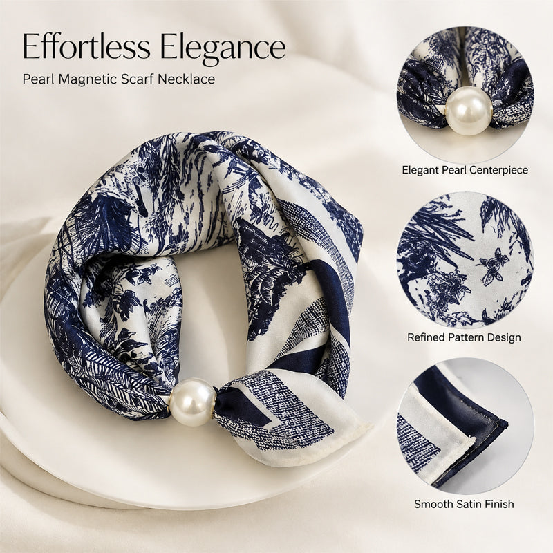 🧣 Pearl Magnetic Closure Scarf Necklace: Elegant 2-in-1 Printed Scarf! ✨
