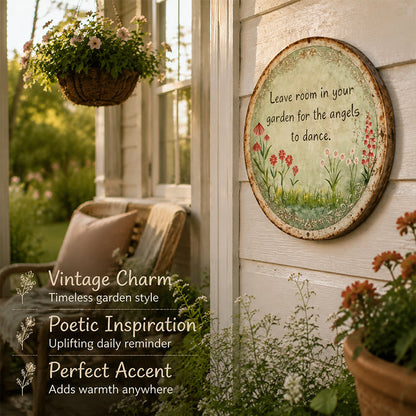 ✨ Handmade Angel Dance Round Metal Sign, Vintage Cottage Garden Wall Decor Gift