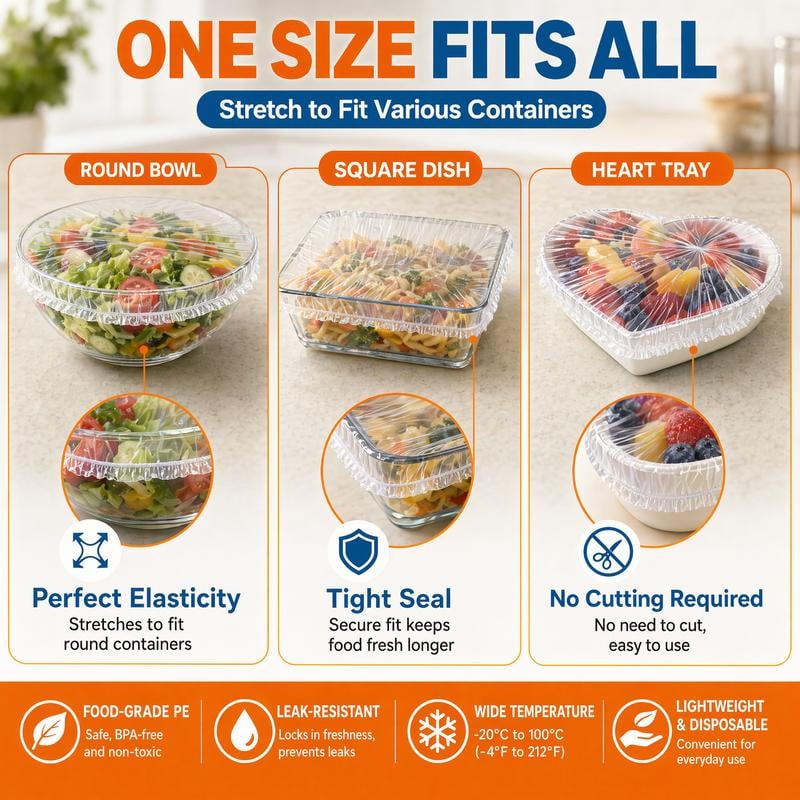 100Pcs Medium Reusable Elastic Plastic Bowl Covers - Kitchen Bread Proofing,