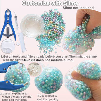 🔥HOT SALE 50% OFF🎁 ✨ DIY Stress Ball Making Kit, Includes 6 Filling Packs, 10 Transparent Blank Soft Skins, Expansion Tool, Ideal for Adult Stress Relief, Squishy Maker