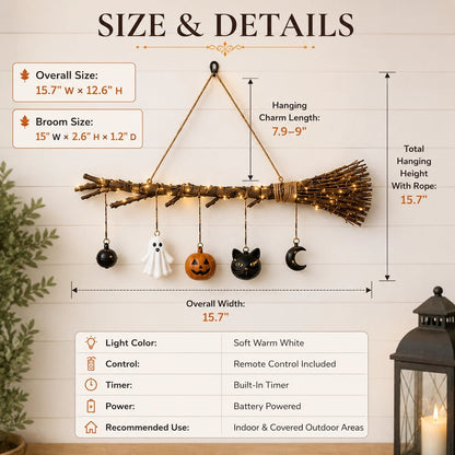 🔥 Limited-Time 49% OFF + Free Shipping 🍂 Lighted Fall Broom Wall Hanging – Cozy Halloween & Autumn Decor