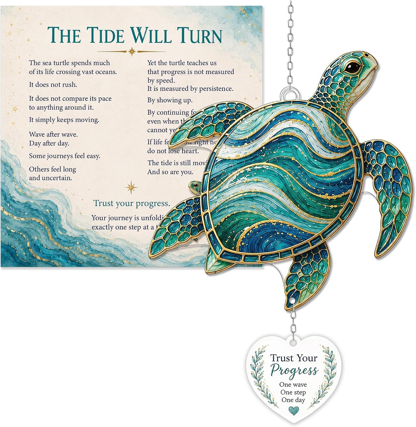 Inspirational Suncatcher with Story Card – Sea Turtle, Butterfly & Dragonfly Window Hanging Decor