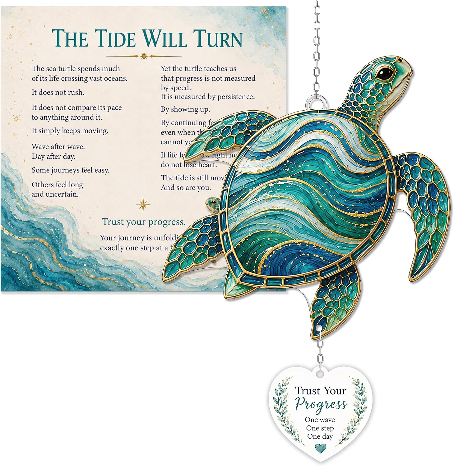 Inspirational Suncatcher with Story Card – Sea Turtle, Butterfly & Dragonfly Window Hanging Decor