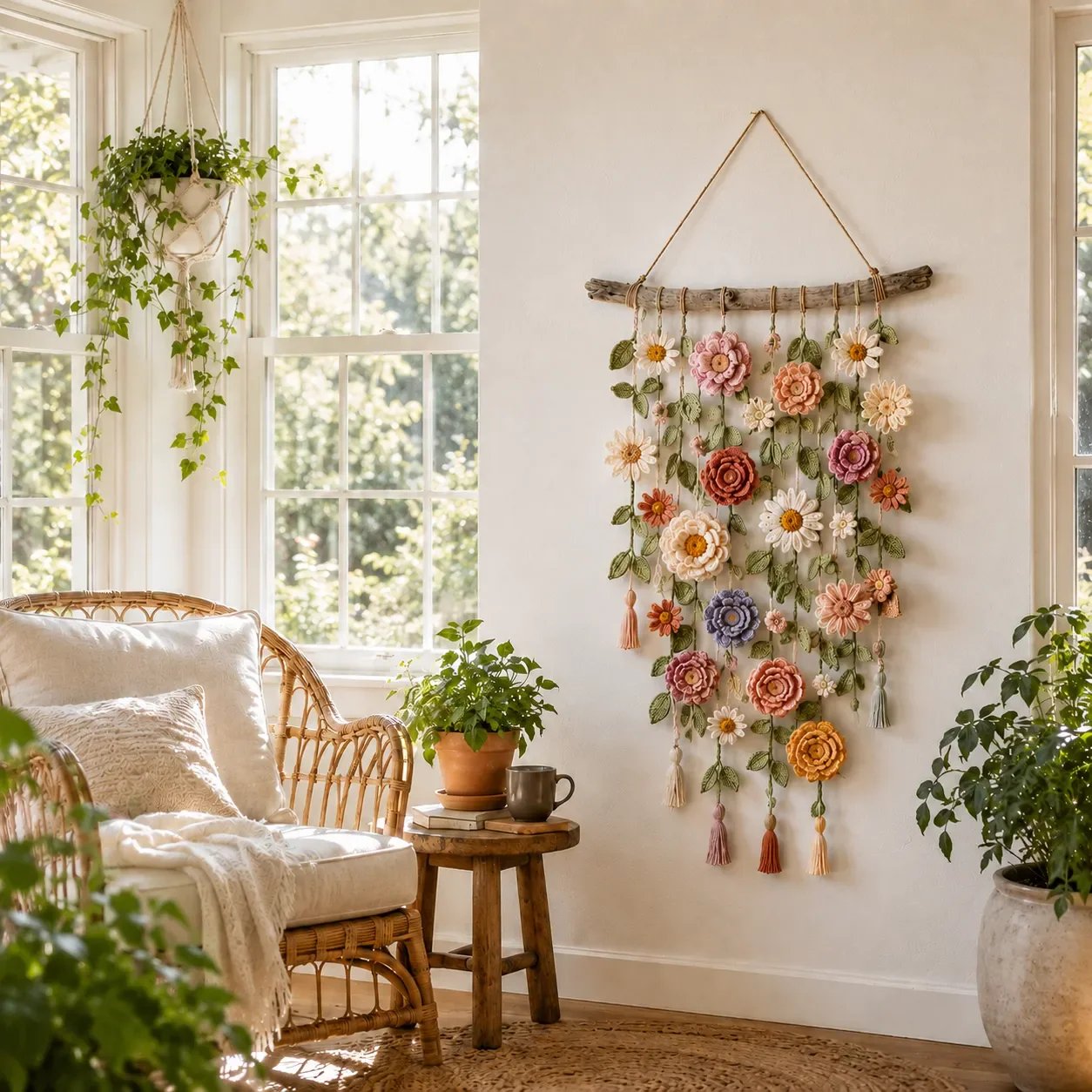 🔥🎁Boho Crochet Flower Wall Hanging Decor