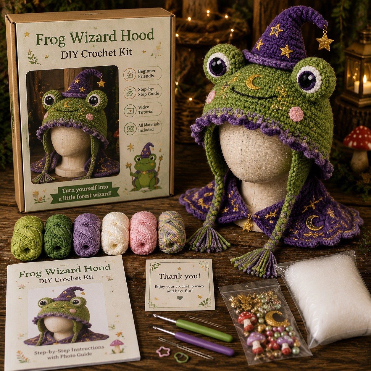 🔥LAST DAY 49% OFF - 🧵Fantasy Hood Hat DIY Crochet Kit – Create Your Own Magical Wearable Character Hat