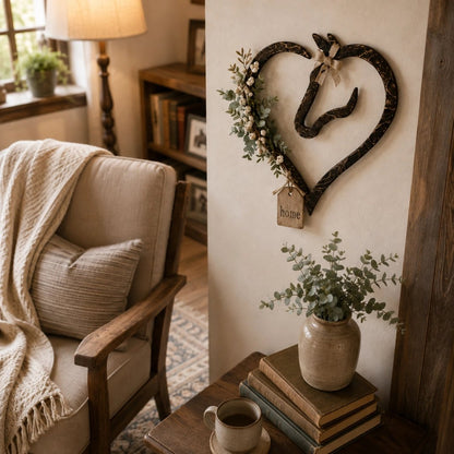 🐎🏠Rustic Horse Heart Wall Decor with Greenery – Farmhouse Equestrian Home Accent