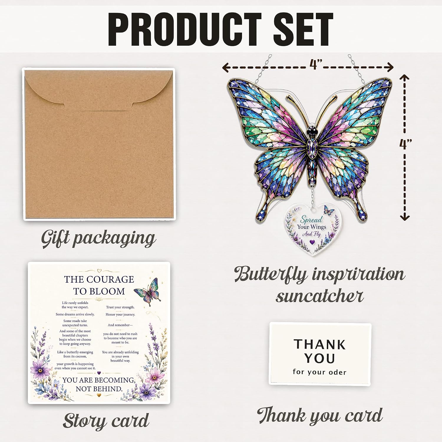 Inspirational Suncatcher with Story Card – Sea Turtle, Butterfly & Dragonfly Window Hanging Decor