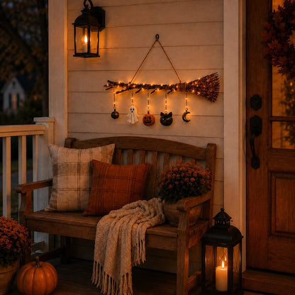 🔥 Limited-Time 49% OFF + Free Shipping 🍂 Lighted Fall Broom Wall Hanging – Cozy Halloween & Autumn Decor