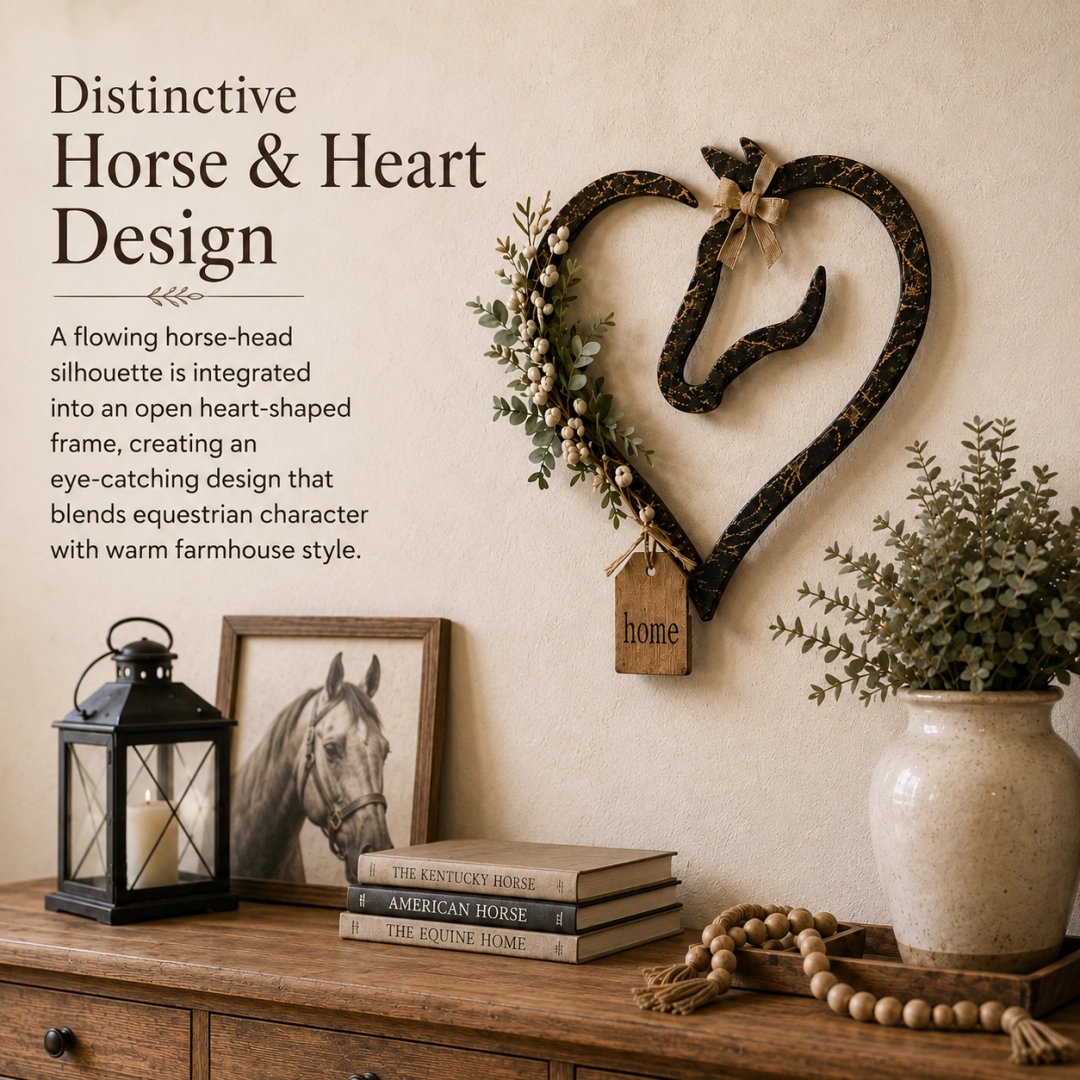 🐎🏠Rustic Horse Heart Wall Decor with Greenery – Farmhouse Equestrian Home Accent