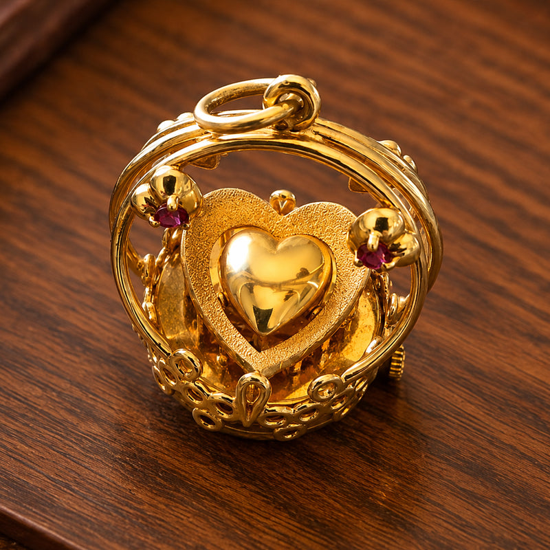 💛 Vintage Gear‑Style Heart Charm Necklace
