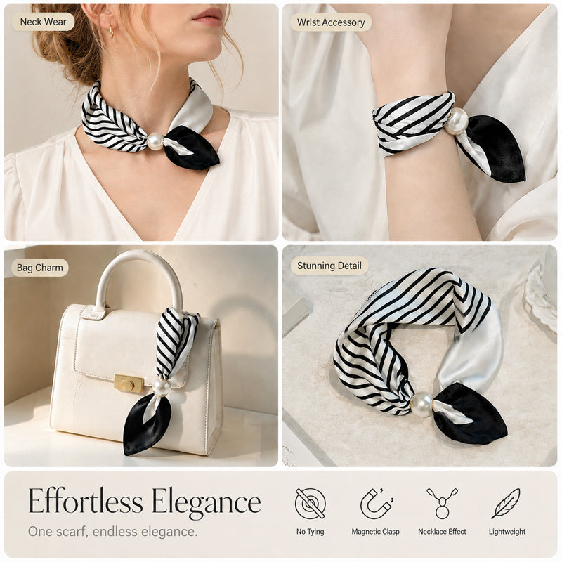 🧣 Pearl Magnetic Closure Scarf Necklace: Elegant 2-in-1 Printed Scarf! ✨