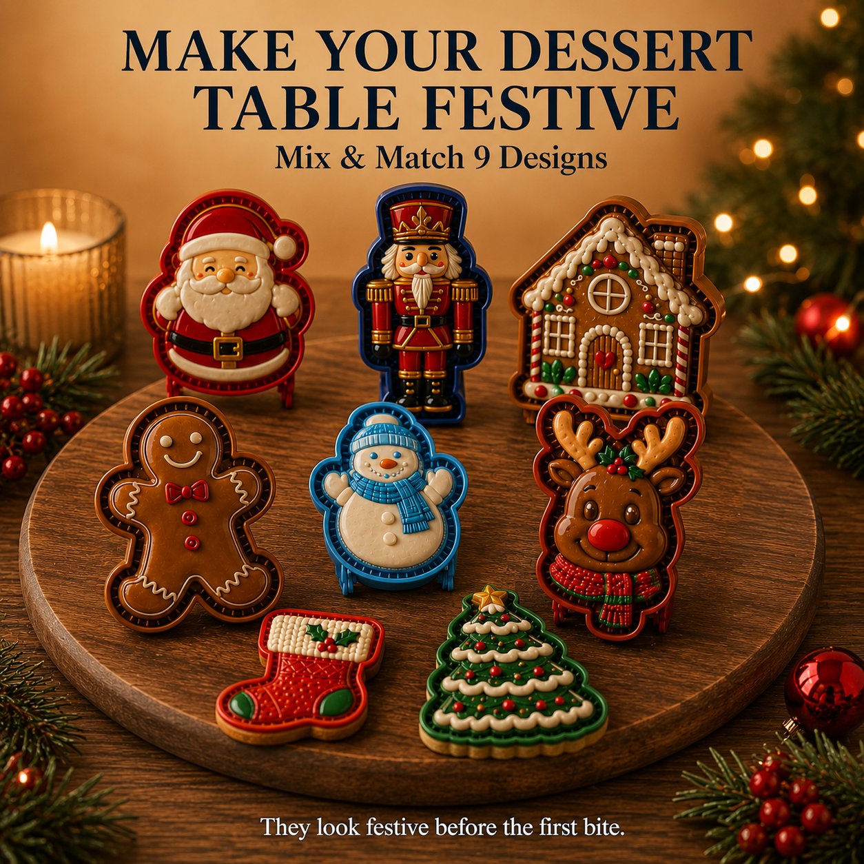 ⏳ Last Day 48% OFF – 🎄Christmas Mini Pie Mold Collection | Reusable Embossed Molds for Shaping Detailed Santa, Snowman, Reindeer, Tree & Holiday Pies 🥧✨