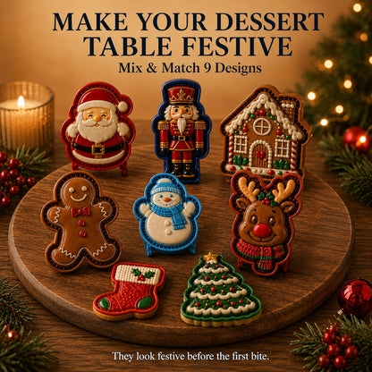 🎄 Christmas Themed Embossed Mini‑Pie Mould Set | 8 Festive Character Designs for Holiday Baking