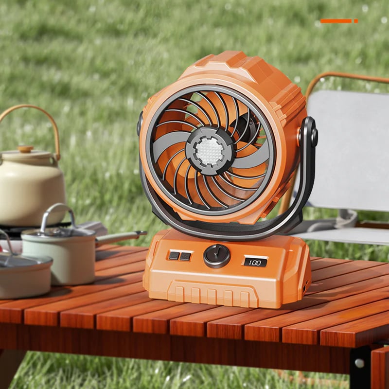 100-Speed Turbo Camping Fan – Rechargeable & powerful – Compact, quiet & long battery life – perfect for tents, RVs or outdoor workspaces 🔋⛺✨