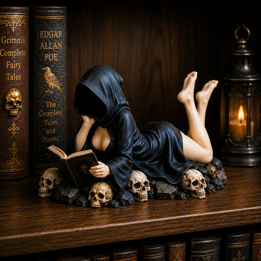 Gothic Hooded Reader Figurine – Dark Academia Bookshelf Decor
