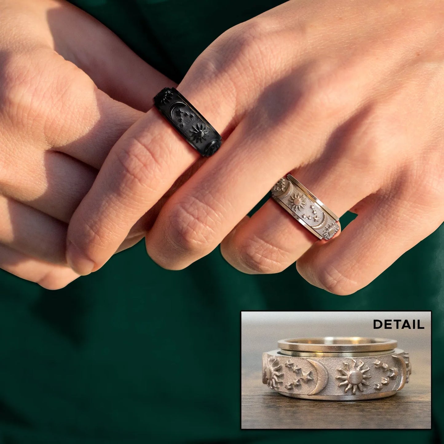 💕 Sun, Moon, and Stars Anxiety Relief Spinner Ring for Couples