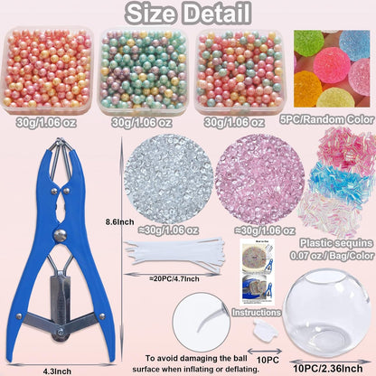 🔥HOT SALE 50% OFF🎁 ✨ DIY Stress Ball Making Kit, Includes 6 Filling Packs, 10 Transparent Blank Soft Skins, Expansion Tool, Ideal for Adult Stress Relief, Squishy Maker