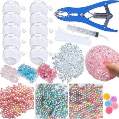 🔥HOT SALE 50% OFF🎁 ✨ DIY Stress Ball Making Kit, Includes 6 Filling Packs, 10 Transparent Blank Soft Skins, Expansion Tool, Ideal for Adult Stress Relief, Squishy Maker