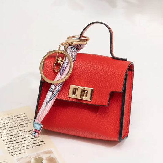 Mini Square Bag Pendant Keychain - High Quality Leather with Colorful Strap
