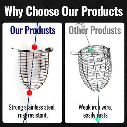 Stainless Steel Fishing Bait Cage Feeder – Durable Fish Attracting Rig Attachment