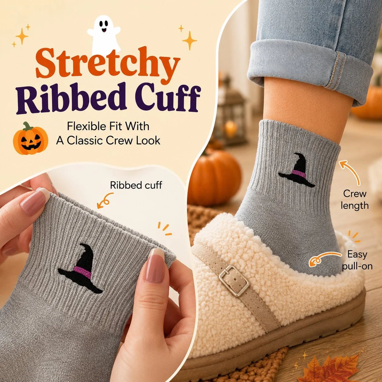 🔥🔥🔥Split price down to £2.17 each🎃Halloween Embroidered Crew Socks🧦
