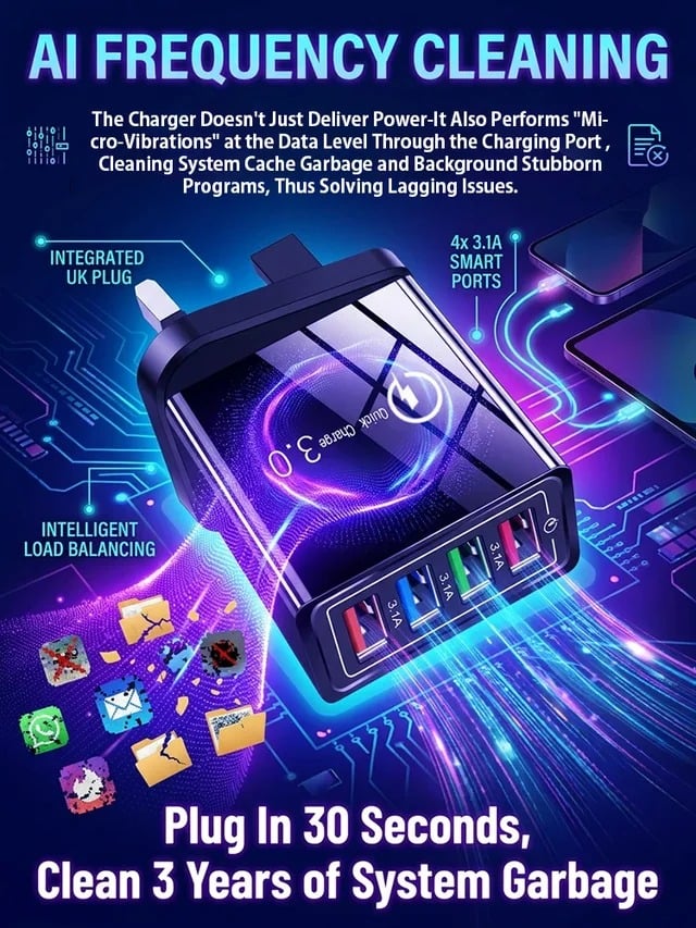 ⚡️Secret to Faster Phone Performance⚡️Four-Port Travel Charger for Extended Phone Battery Life