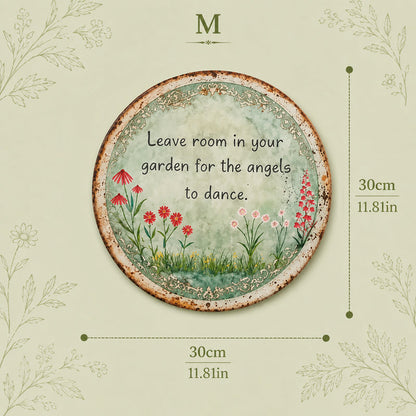 ✨ Handmade Angel Dance Round Metal Sign, Vintage Cottage Garden Wall Decor Gift