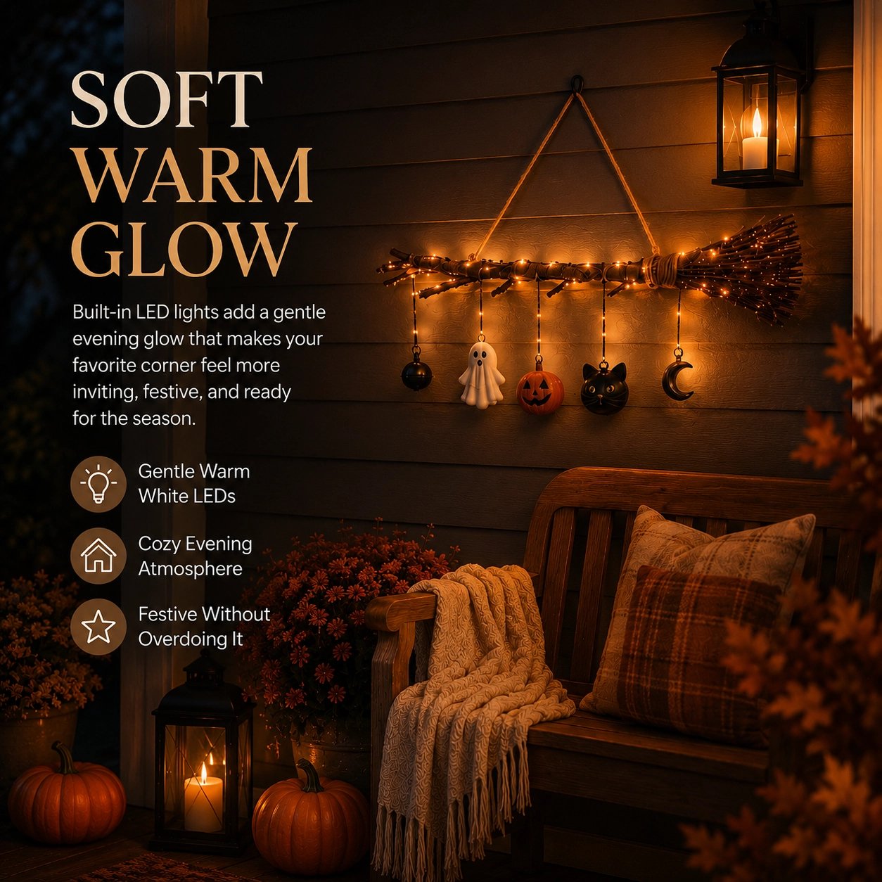🔥 Limited-Time 49% OFF + Free Shipping 🍂 Lighted Fall Broom Wall Hanging – Cozy Halloween & Autumn Decor