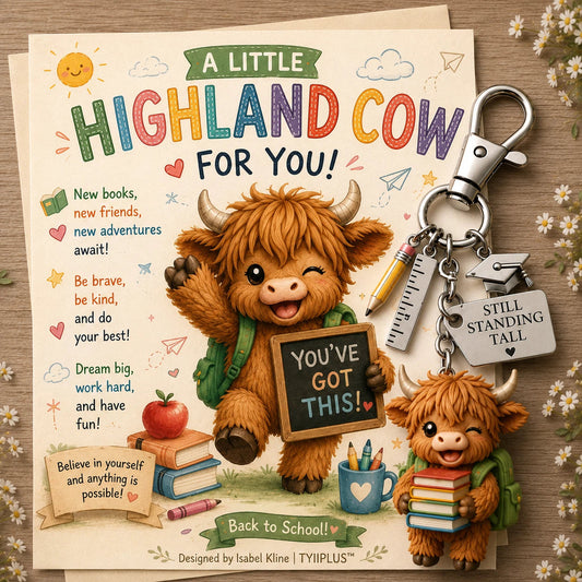 🐮Lucky Highland Cow Back to School Keychain Gift with Encouragement Card