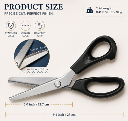 TYIIPLUS™ Stainless Steel Pinking Shears – 9.1" Zig Zag Fabric Scissors for Sewing, Quilting, Dressmaking & DIY Crafts