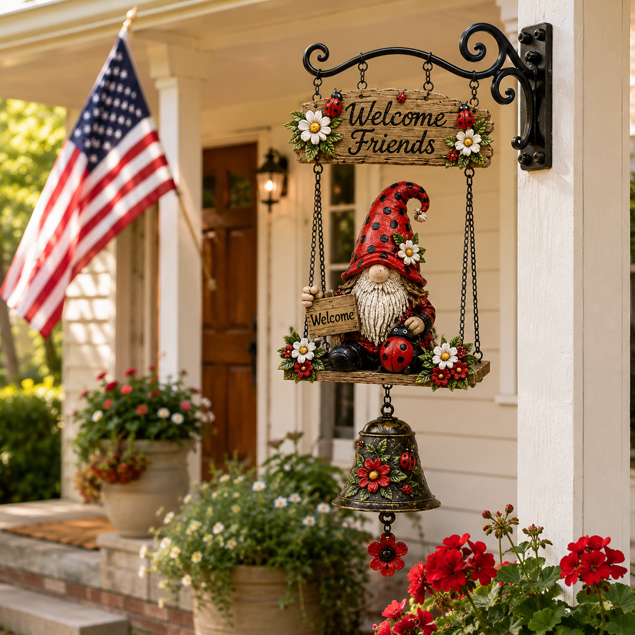Rustic Garden Gnome Bell Outdoor Decor 🐞🌼