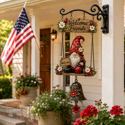 Rustic Garden Gnome Bell Outdoor Decor 🐞🌼
