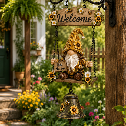 Rustic Garden Gnome Bell Outdoor Decor 🐞🌼