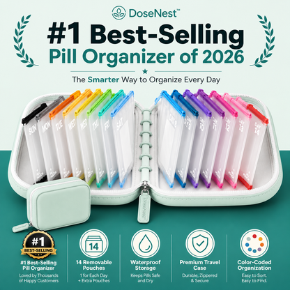 ❄️Summerfresh 50% OFF!💊14-Pouch Travel Medicine & Supplement Organiser – Removable Colour-Coded Zip Pouches with Binder Case